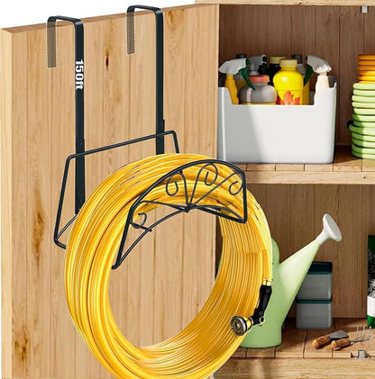 Garden Hose Holder for Outside Yard Hang Over The Door and Fence, Holds Up to 150Ft (2PCS Black)