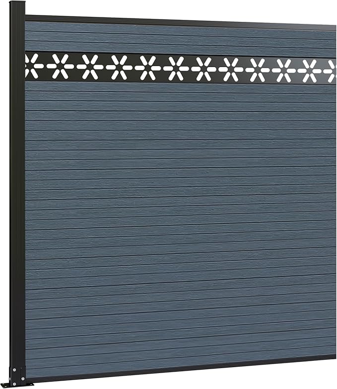 6 Feet×6 Feet Privacy Fence, Outdoor Wood Plastic Composite Fence Panel, Waterproof Security Barriers Fencing, WPC (Gray, Floral (1 Panel - 1 Post))