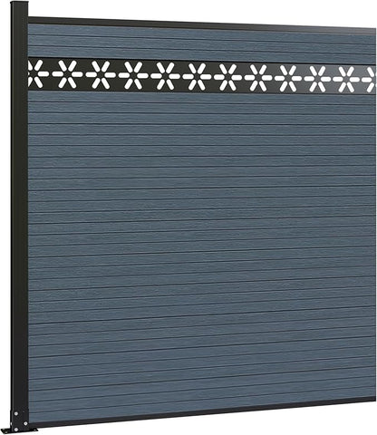 6 Feet×6 Feet Privacy Fence, Outdoor Wood Plastic Composite Fence Panel, Waterproof Security Barriers Fencing, WPC (Gray, Floral (1 Panel - 1 Post))