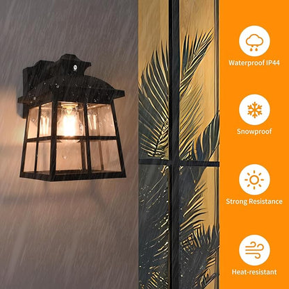 FUDESY Dusk to Dawn LED Outdoor Wall Lantern,White Plastic Photocell Sensor Porch Light with 8W 800LM Edison Filament Bulb,Exterior Wall Mount Light Fixture for Yard,Patio,Garage