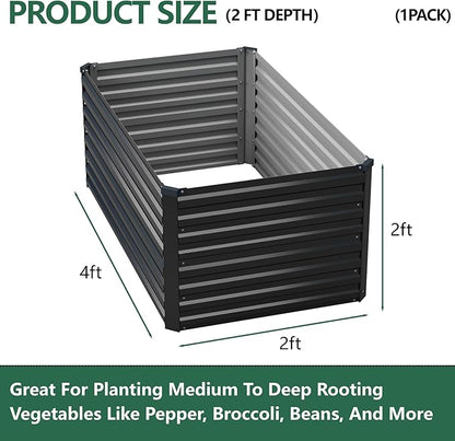 Vengarus 4x2x2FT Galvanized Raised Garden Bed Kit, Deep Root Planter Box Outdoor Large Planter Raised Beds for Planting Flowers,Vegetables and Herbs-Black