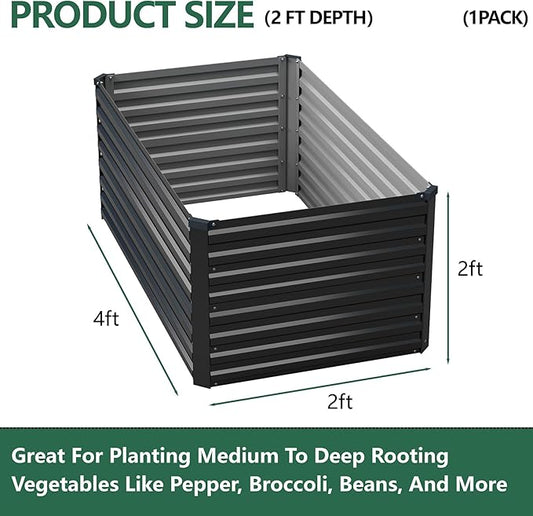 Vengarus 4x2x2FT Galvanized Raised Garden Bed Kit, Deep Root Planter Box Outdoor Large Planter Raised Beds for Planting Flowers,Vegetables and Herbs-Black