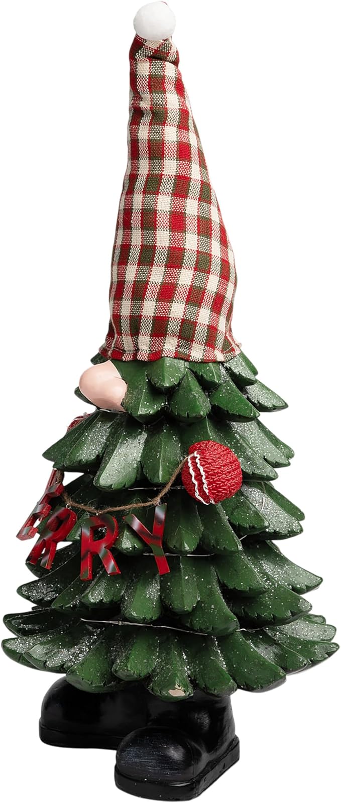 Alpine Corporation 28" Christmas Tree Merry Gnome Statues with Color Changing LED Lights, Holiday Decor