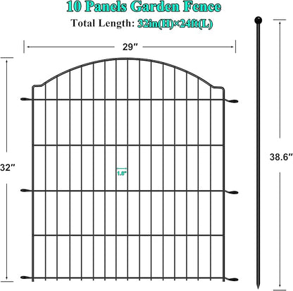 Decorative Garden Fences 32in x 24ft, 10 Pack Outdoor Fencing Animal Barrier Dog Border, Metal Wire Fence Panels for Garden Decor, Flower Bed Edging Borders for No Dig Patio Yard