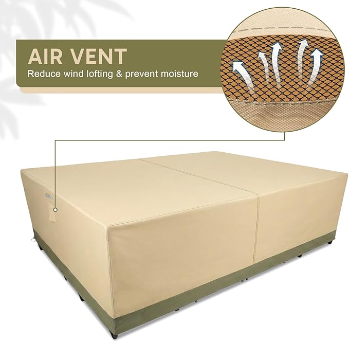 COWVIE Rectangular Outdoor Furniture Cover for Sectional Sofa Set, 600D Waterproof Patio Set Cover for Lawn General Purpose Table and Chairs, 130''L x 88''W x 32''H