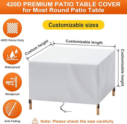 Patio Furniture Cover Rectangle 104"(L) x 56"(W) x 28"(H), Custom Heavy Duty 420D Waterproof Outdoor Cover with Drawstring & Buckles for Table Chair Garden, Silver