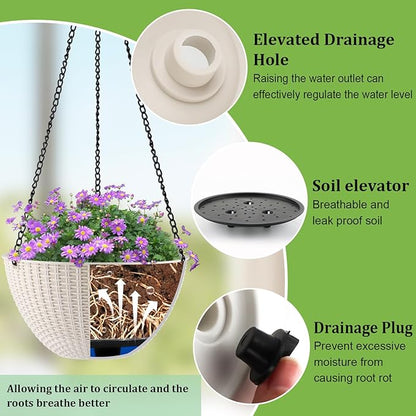 Hanging Planters for Indoor Outdoor Plants 8 and 10 Inch, 4 Packs Plant Hanger with Drainage Holes, Hanging Basket Flower Pot Perfect for Home, Office and Garden,White