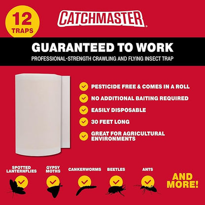Catchmaster Tree Shield Lantern Fly & Ant Traps Insect Barrier, 12 Rolls 30ft Each, Outdoor Adhesive Crawling Insect Trap to Protect Trees, Fruit & Plants, Pest Control Lawn & Garden