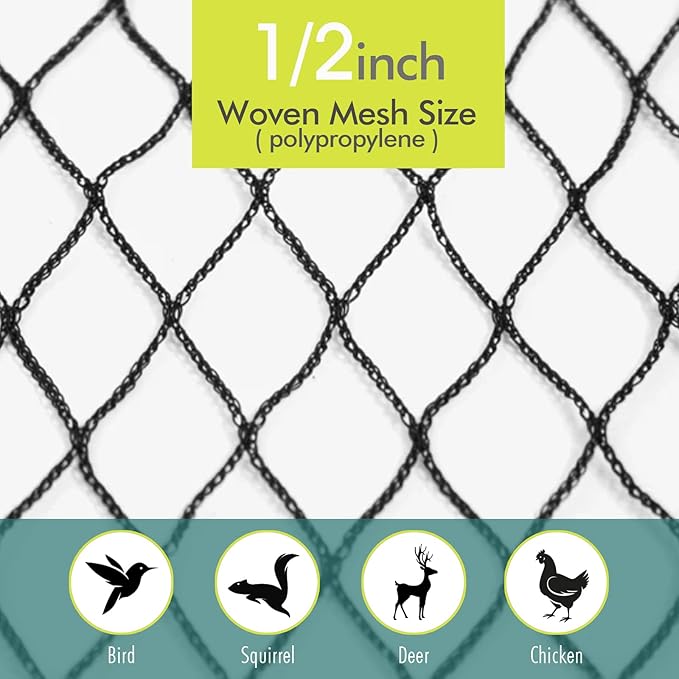 Bird Netting for Garden, Fetanten 26 x 50 FT Netting for Garden Protection Vegetables Fruit Trees Blueberry from Birds Deer Poultry, Heavy Duty Woven Mesh Net Animal Fencing with Ties and Staples