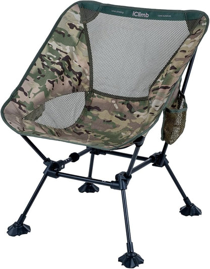 iClimb Ultralight Compact Camping Folding Beach Chair with Anti-Sinking Large Feet and Back Support Webbing (Woodland - Square Frame)