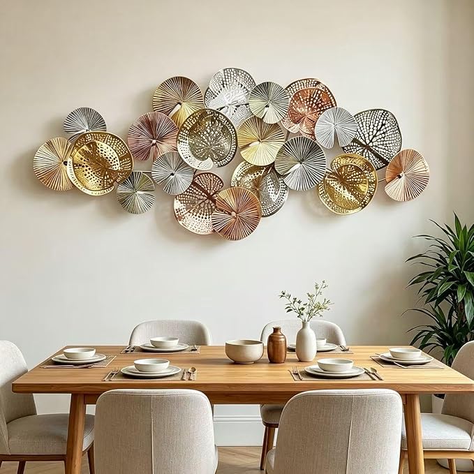 Roivikis Large Metal Wall Art Decor, 3D Abstract Lotus Leaves Wall Art, Handcrafted Modern Metal Wall Sculpture for Living Room, Bedroom, Entryway, Gold & Silver Tone