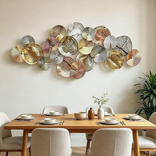 Roivikis Large Metal Wall Art Decor, 3D Abstract Lotus Leaves Wall Art, Handcrafted Modern Metal Wall Sculpture for Living Room, Bedroom, Entryway, Gold & Silver Tone