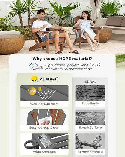 MUCHENGHY Folding Adirondack Chairs HDPE Weather Resistant 6 Pack, Patio Firepit Chairs, Sturdy Outside Chairs, Lawn Chairs, 15min Assembly 380lb Grey