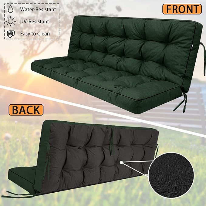 Swing Replacement Seat Cushions, 2-3 Seater Bench Cushions for Outdoor Furnitur with Backrest, Garden Recliner Seat Cushions Waterproof Sofa Pads (Dark Green, 63x40in)