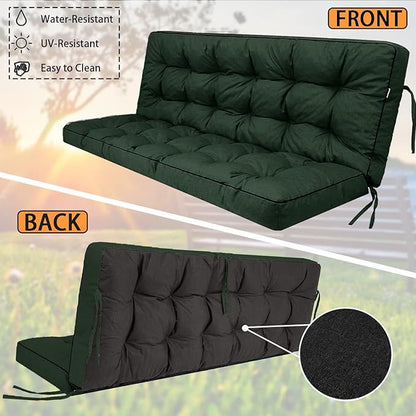 Swing Replacement Seat Cushions, 2-3 Seater Bench Cushions for Outdoor Furnitur with Backrest, Garden Recliner Seat Cushions Waterproof Sofa Pads (Dark Green, 63x40in)