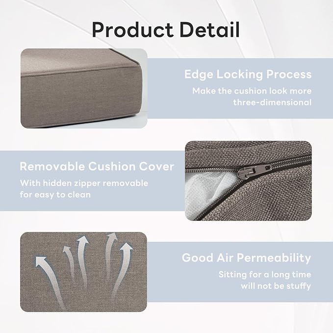6" Thicker Outdoor Chair Cushion 2 Sets - 24" *24" *6" Waterproof Patio Furniture Cushions with Removable Cover, 28D High Density Sponge Filling Thicken Outdoor Patio Cushions - Grey