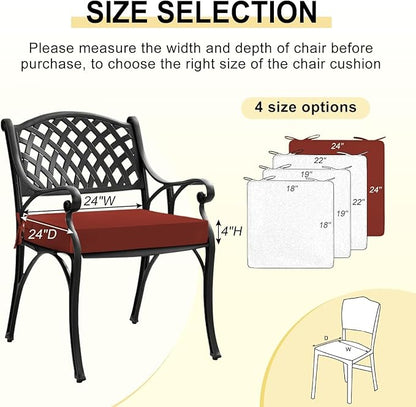 downluxe Waterproof Outdoor Chair Cushions for Patio Furniture, 24" x 24" x 4" Patio Chair Cushion with Adjustable Ties & Portable Handle, Square Outdoor Cushion with Removable Cover, Orange, 2 Pack