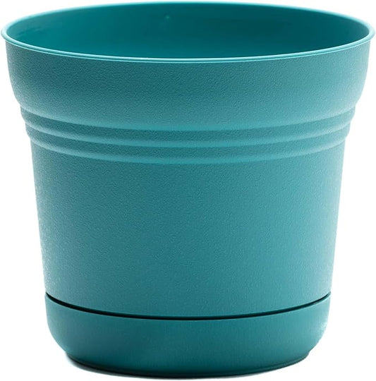 Bloem Saturn 5" Bermuda Teal Round Resin Planter Pot with Snap-in Saucer for Indoor and Outdoor Gardening