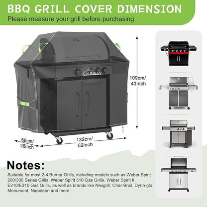 UIRWAY Gas Grill Cover 52 Inch, Waterproof, UV & Fade Resistant BBQ Grill Cover for Outdoor, Barbecue Cover with Reflective Strip and Air Vent for Weber, Dyna-glo, Char-Broil, Nexgrill, etc. Black