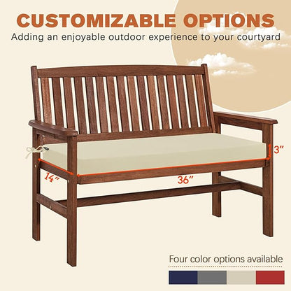 Favoyard Outdoor Bench Cushion 36 x 14 Inch Rainproof Patio Furniture Cushions 3-Year Color Fastness Garden Settee Porch Pads with Ties, Beige