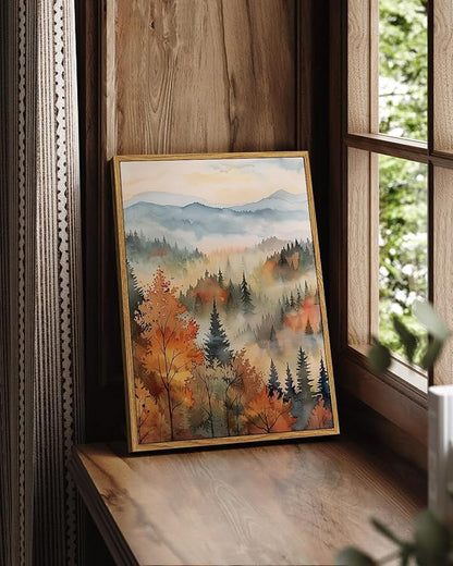 InSimSea Framed Canvas Prints Art Vintage Decor, Classical Retro Fall Forest Painting Autumn landscape Trees Canvas Prints Home Decor Office Farmhouse Bathroom, 12x16inch
