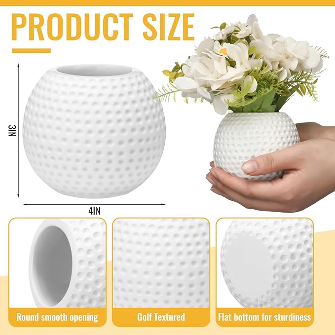 6 Pcs Golf Vase for Table Centerpieces 4 Inch Resin Pots Spring Planters Flower Pot Containers White Flower Containers Decorative Planter for Spring Golf Sport Birthday Events Party Decor