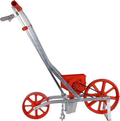 Agri-Fab 45-0640 3lb Push Garden Seeder/Planter with 7 Interchangeable Seed Plates for up to 20 Types of Seeds, Rust Resistant Plow Blade, Powder Coated Aluminum Frame, Orange
