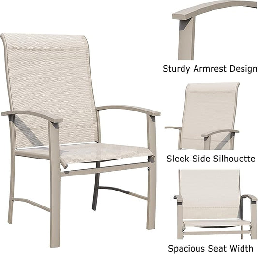 Patio Dining Chairs Set of 2, Outdoor Dining Chairs with High Back, Metal Outdoor Chair Set with Comfort and Durability, Patio Chair for Deck Lawn Kitchen Garden Backyard, Ivory