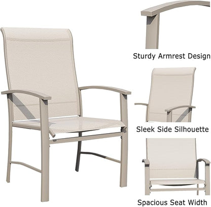 Patio Dining Chairs Set of 8, Outdoor Dining Chairs with High Back, Metal Outdoor Chair Set with Comfort and Durability, Patio Chair for Deck Lawn Kitchen Garden Backyard, Ivory