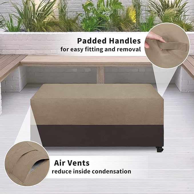 Easy-Going Patio Coffee Table Cover Small Outdoor Rectangular Table Cover, UV Resistant Waterproof Patio Furniture Cover (36"Lx22"Wx16"H, Camel/Dark Brown)
