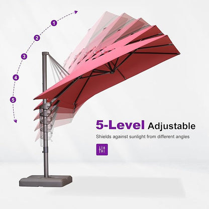 PURPLE LEAF 9' X 11.5' Rectangle Cantilever Umbrella with Base Patio Umbrella Outdoor Aluminum Offset Hanging Umbrella with 360-degree Rotation for Pool Garden Backyard Deck, Terra