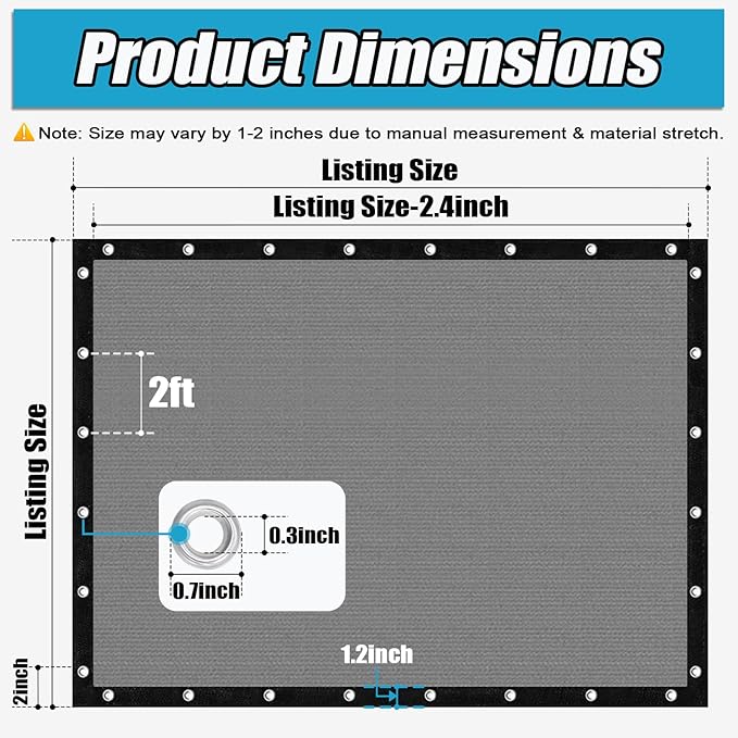 Amagenix 90% Sun Shade Cloth with Grommets, 8' x 12' Pergola Replacement Shade Cover Canopy Privacy Screen for Outdoor Patio Garden, Gray (We Customized)