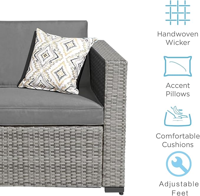 3-Piece Outdoor Patio Sectional Set, Durable Rattan Couch, Waterproof Sofa for Your Villa, Balcony, Porch, Backyard, Deck, Grey