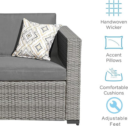 3-Piece Outdoor Patio Sectional Set, Durable Rattan Couch, Waterproof Sofa for Your Villa, Balcony, Porch, Backyard, Deck, Grey