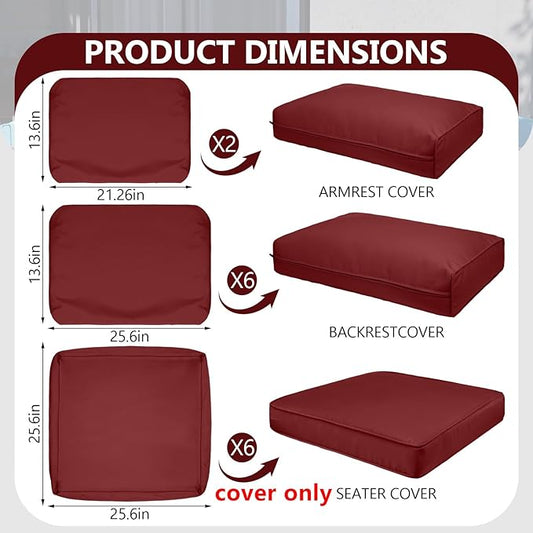 14 Piece Outdoor Patio Waterproof Cushion Covers, Fits 6-Seat Wicker Rattan Sectional Couch Chair Furniture Cover Replacement Set - Fade-Resistant Patio Cushion Covers with Zipper