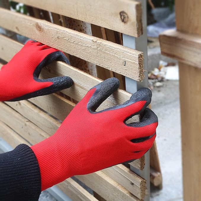 Evridwear Crinkle Latex Rubber Hand Coated Safety Work Gloves for Men Women General Multi Use Construction Warehouse Gardening Assembly Landscaping,Red Small 120 Pairs Pack