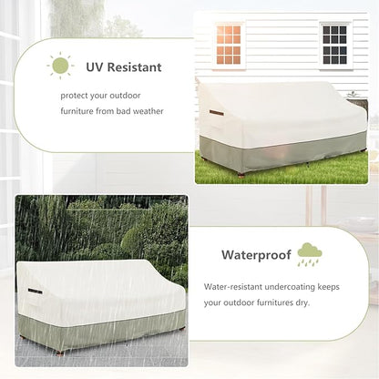 3-Seater Patio Sofa Cover,79 W x 38 D x 35 H Inches Outdoor Couch Cover,600D Heavy Duty Waterproof Outdoor Sofa Covers,Patio Furniture Covers,Beige