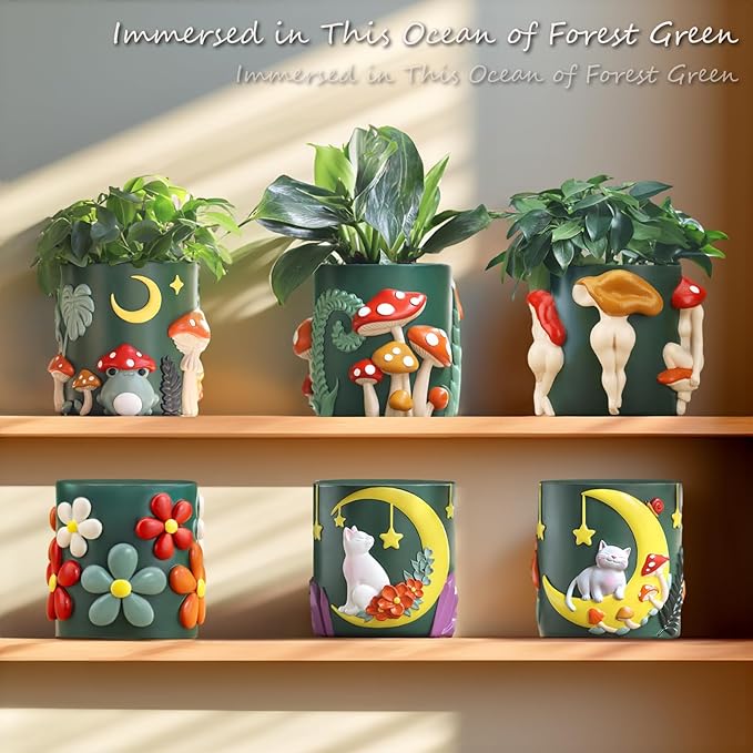 GUGUGO Mushroom Lady Body Plant Pots, Quirky Unique Cute Planters and Boho Funky Eclectic Home Decor, Mushroom Butt Flower Pots, Indoor Succulent Planter, Modern Aesthetic for Decorating, Dark Green