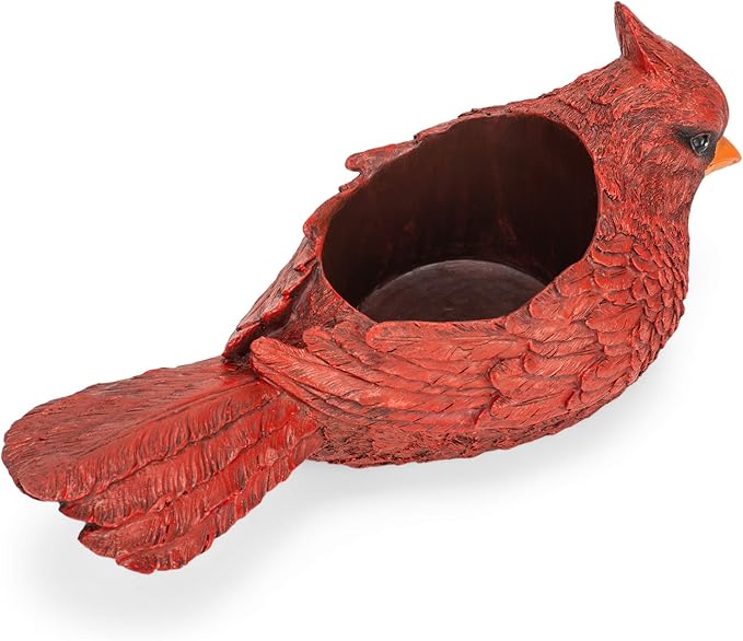 Napco Imports Red Painted Resin Cardinal Planter Bird Flower Pot Home Garden Decor Art Planter