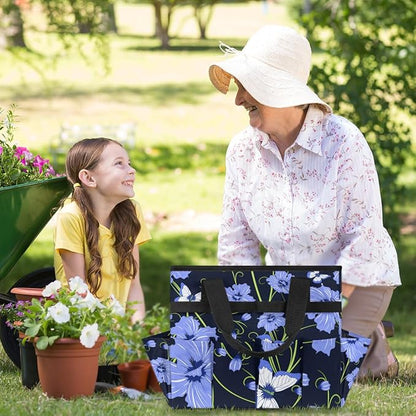 Garden Tote Bag with Pockets Flower Butterfly Gardening Bags for Tools Organizer Heavy Duty Storage Bag with Handle for Lawn Yard Casual