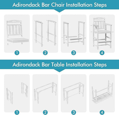 Ciokea Heavy-Duty Outdoor Bar Set, Rectangle High Top Table and 2 Oversized Adirondack Chairs Set, HDPE Modern Patio Bar Set for Outside Bistro Backyard Balcony Deck Outside, White