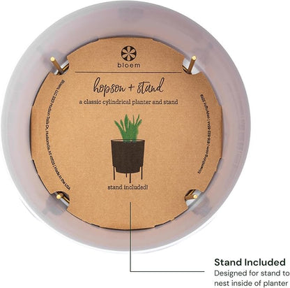 Bloem Hopson Decorative Resin Cachepot with Metal Stand, 6" Indoor and Outdoor Planter with Gold Metal Stand, White