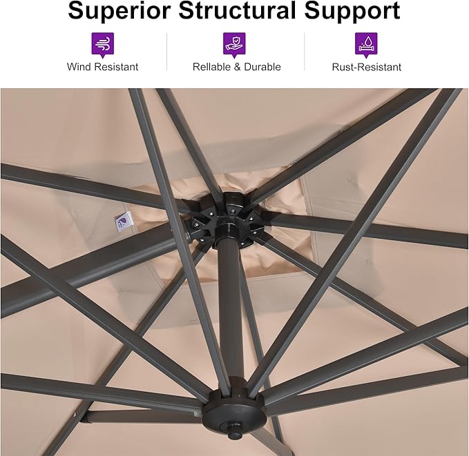 PURPLE LEAF 8 Feet Patio Umbrella Outdoor Cantilever Square Umbrella Aluminum Offset Umbrella with 360-degree Rotation for Garden Deck Pool Patio Taupe