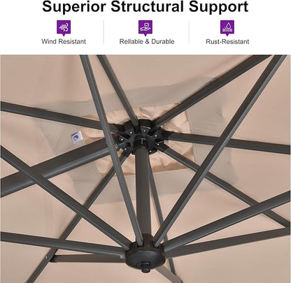 PURPLE LEAF 8 Feet Patio Umbrella Outdoor Cantilever Square Umbrella Aluminum Offset Umbrella with 360-degree Rotation for Garden Deck Pool Patio Taupe