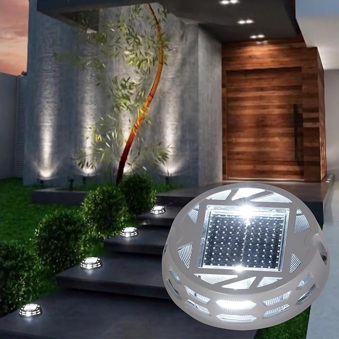 Solar Deck Lights Outdoor Driveway Marker Dock LED Light,3 Lighting Modes,Warm/Bright White and Blue IP67 Waterproof Road Markers for Driveway Sidewalk Garden Pathway Yard