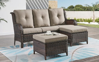 HUMMUH Outdoor Furniture 6 Pieces Patio Furniture Set Wicker Outdoor Sectional Sofa with 2 Patio Chairs,Ottomans,Coffee Table…