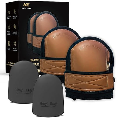 Super Soft Leather Knee Pads for Work With Extra Pair of Liners, Shorts Available, Replaceable Inner Cushion Knee Pads for Construction, Garden, Clean, Floor and Garage – Beige for Man