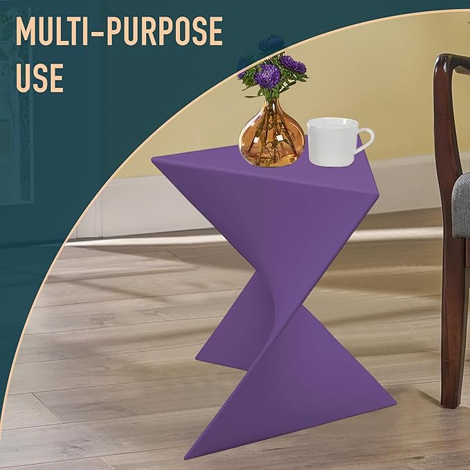 LeisureMod 15.75" Stackable Weather-Resistant Plastic Triangular Side Table - Accent End Table for Indoor & Outdoor Use (Purple, Set of 2)