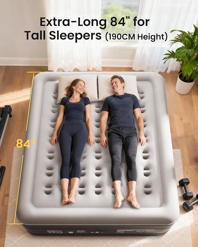 OhGeni Cal King Air Mattress with Built in Pump, 18" Tall Inflatable Blow Up Bed, Luxury Comfort for People(190CM Height), Keep Feet from Dangling, Colchon inflables, Ideal Alternative to a Bed