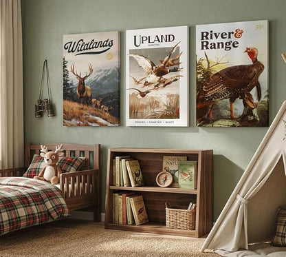 3Pcs Wild Animal Canvas Wall Art Hunting Outdoorsy Wall Decor Pictures Nature Wilderness Deer Wild Duckturkey Posters Prints Gift for Hunter Dad for Living Room Bedroom Decoration Prepare to hang